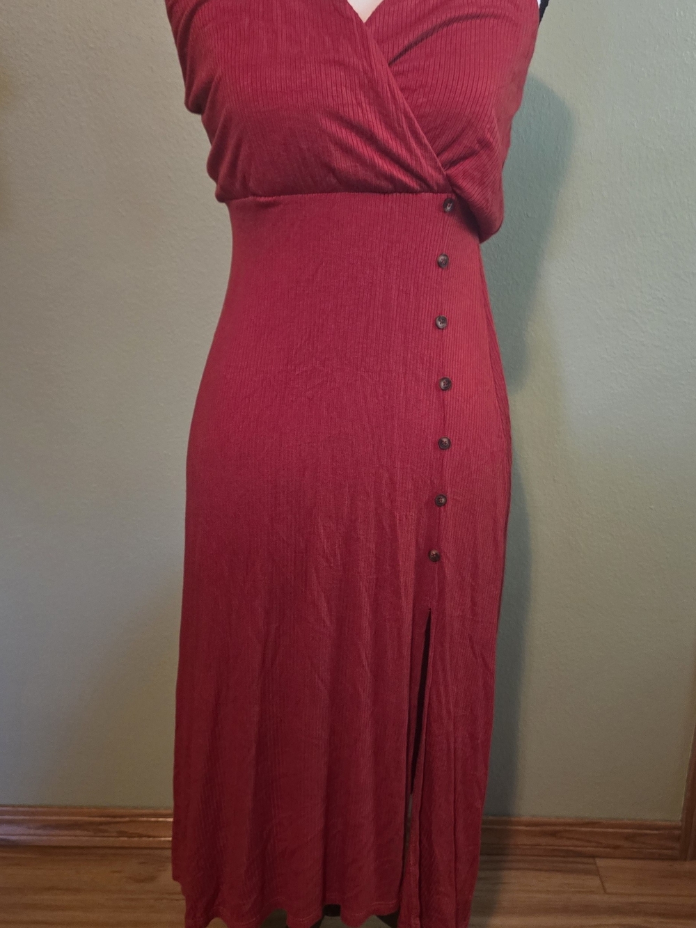 Lush Red Wrap Maxi Dress with Side Button Detail